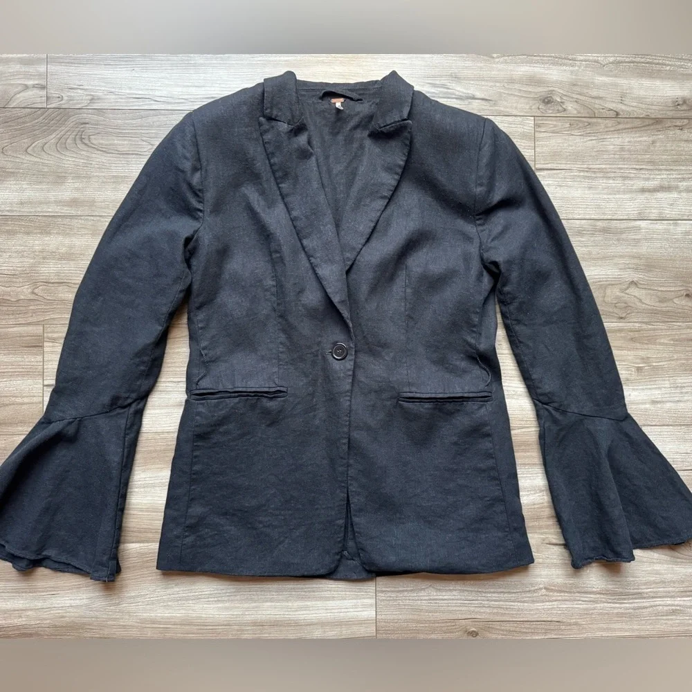 Free People Flared Sleeve Blazer Black Size Small Linen blend - Picture 11 of 15